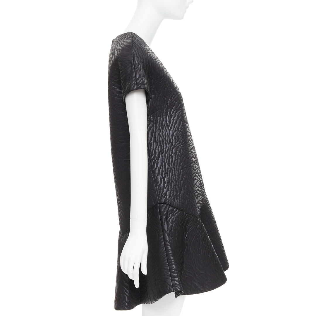 MSGM black tiger stripe neoprene asymmetric flounce mini dress IT42 M