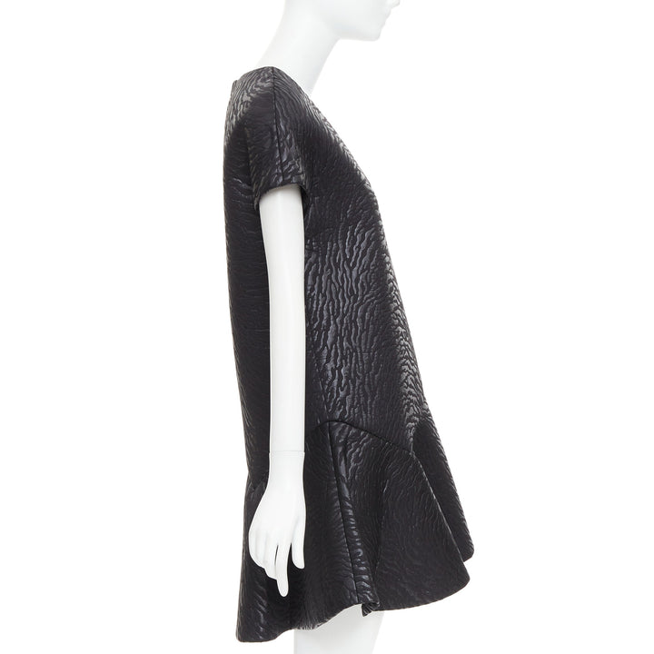 MSGM black tiger stripe neoprene asymmetric flounce mini dress IT42 M