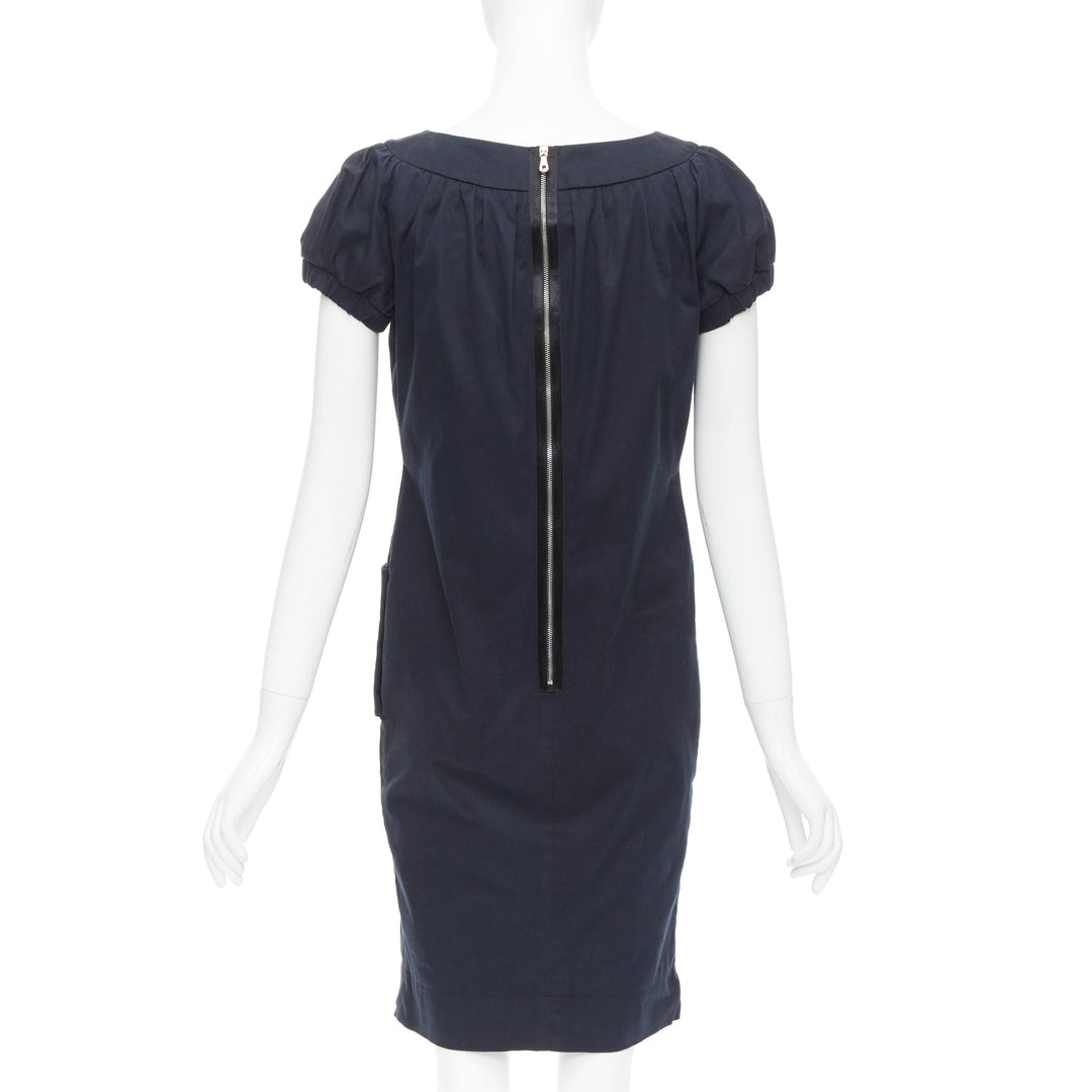 DOLCE GABBANA black cotton bateau puff sleeves sack dress IT40 S
