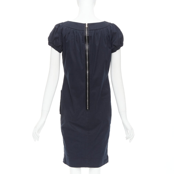 DOLCE GABBANA black cotton bateau puff sleeves sack dress IT40 S
