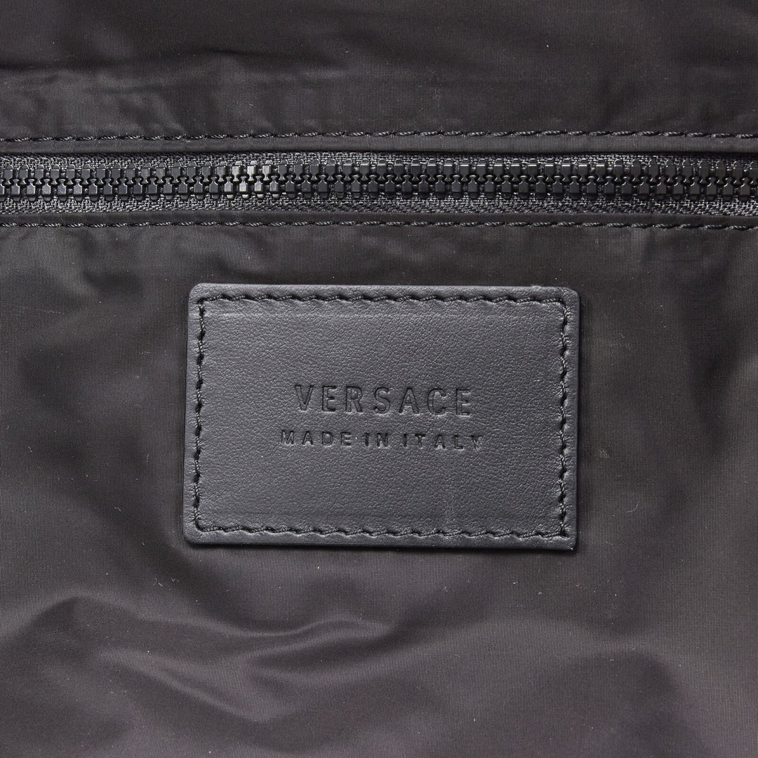 VERSACE 90's Box Logo navy blue nylon Greca strap backpack