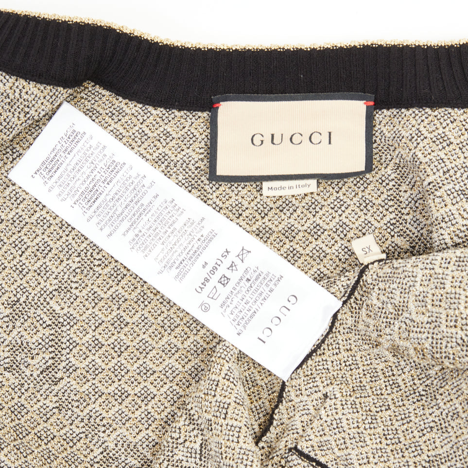 GUCCI 2019 GG Diamond black gold wool blend metallic web cropped cardigan XS