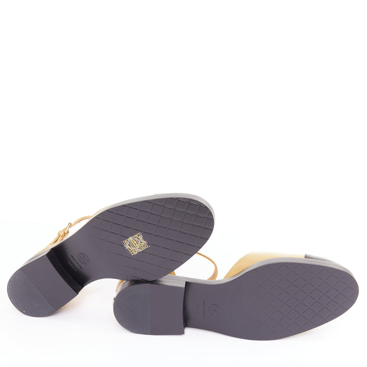 CHANEL 2023 beige lambskin interlocking CC black d'orsay mary jane flats EU39.5
