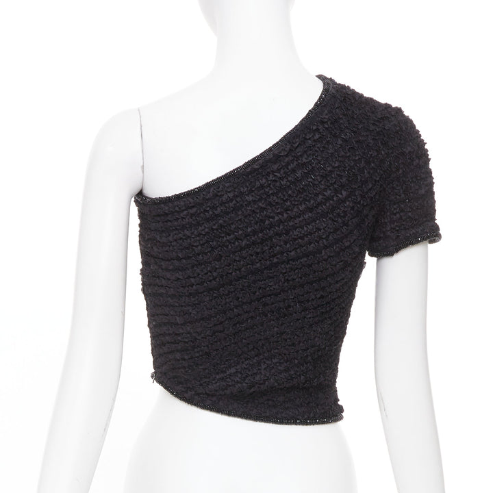 EMPORIO ARMANI 1999 Runway black shirred ruffle beaded asymmetric top IT38 XS