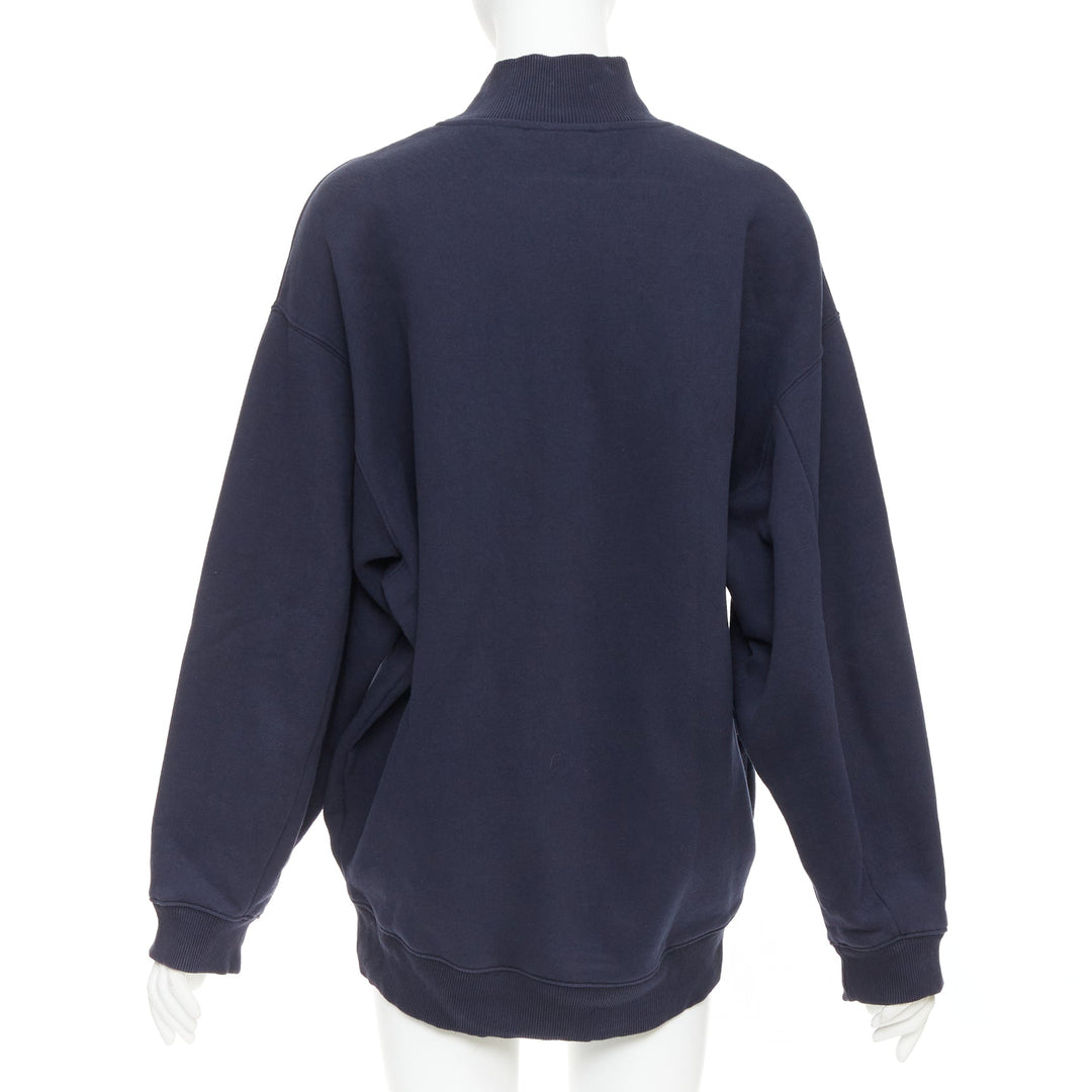 ACNE STUDIOS Beta Double Flock navy logo print mock neck sweater XS