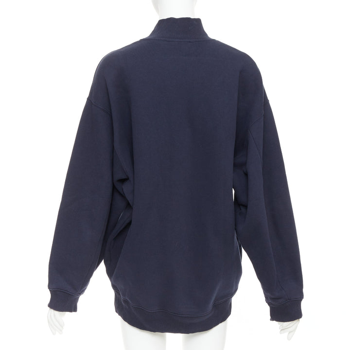 ACNE STUDIOS Beta Double Flock navy logo print mock neck sweater XS