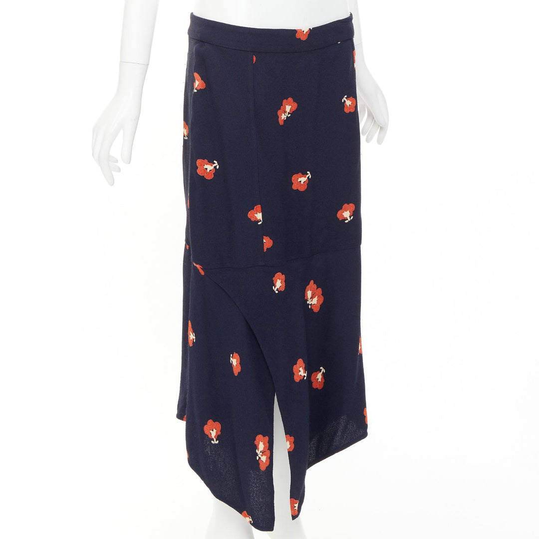 VICTORIA BECKHAM 2018 navy orange floral print asymmetric panelled skirt UK10 M