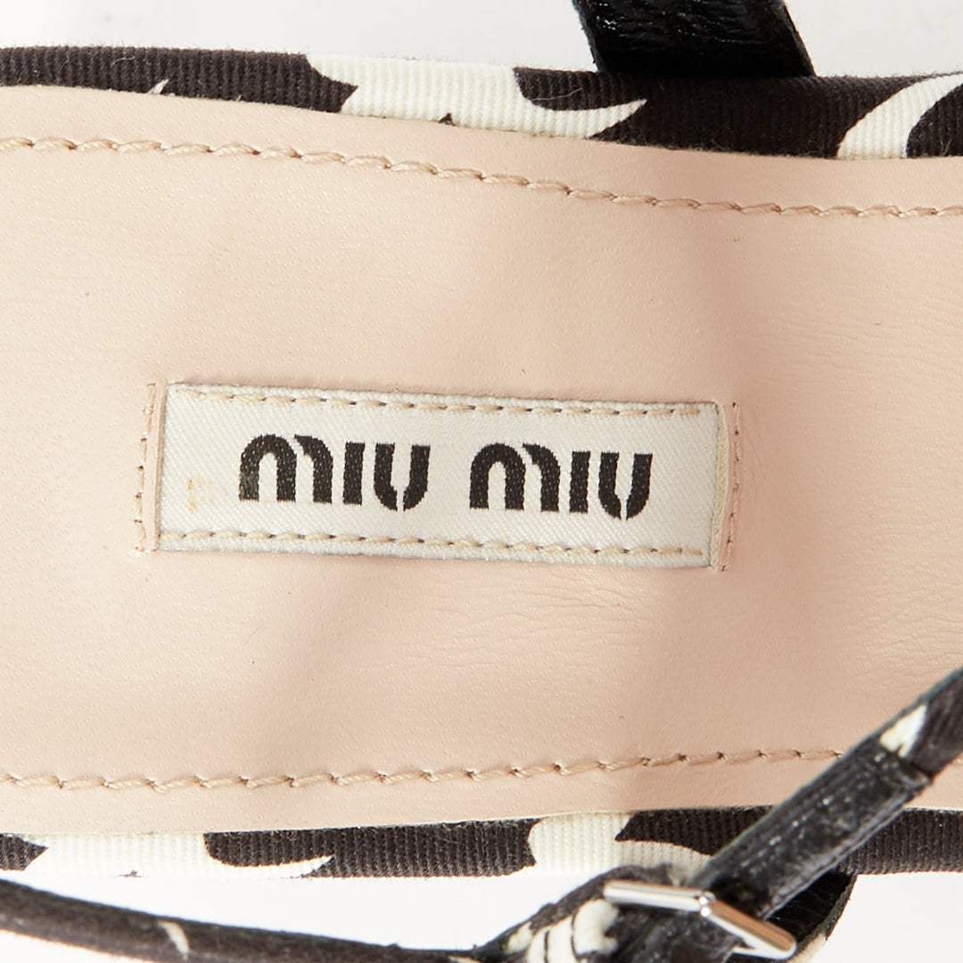 MIU MIU 2010 Runway swallow print navy canvas open toe platform wedge EU39