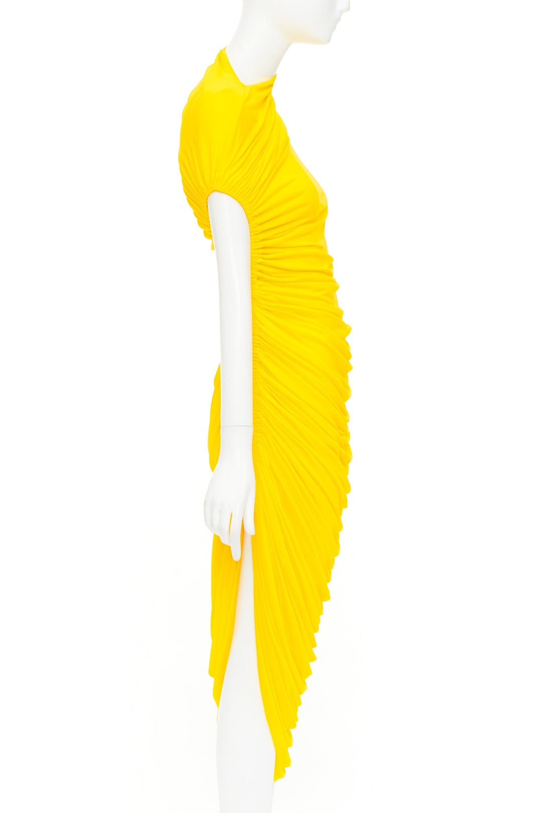 FERRAGAMO Maximilian Davis 2023 Runway yellow asymmetric ruched dress IT38 XS