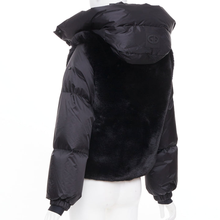 GOLDBERGH 2023 La Reine black faux fur panel hooded goose puffer jacket FR32