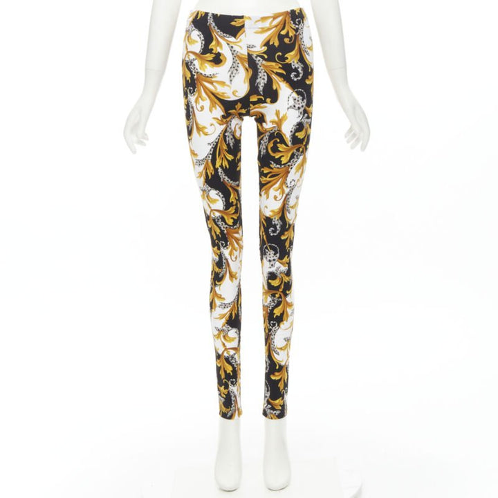 VERSACE Barocco Acanthus black gold Signature floral legging pants IT40 S