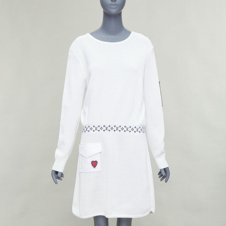LOUIS VUITTON 2023 Queen of Hearts cream LV badge slouchy dress L