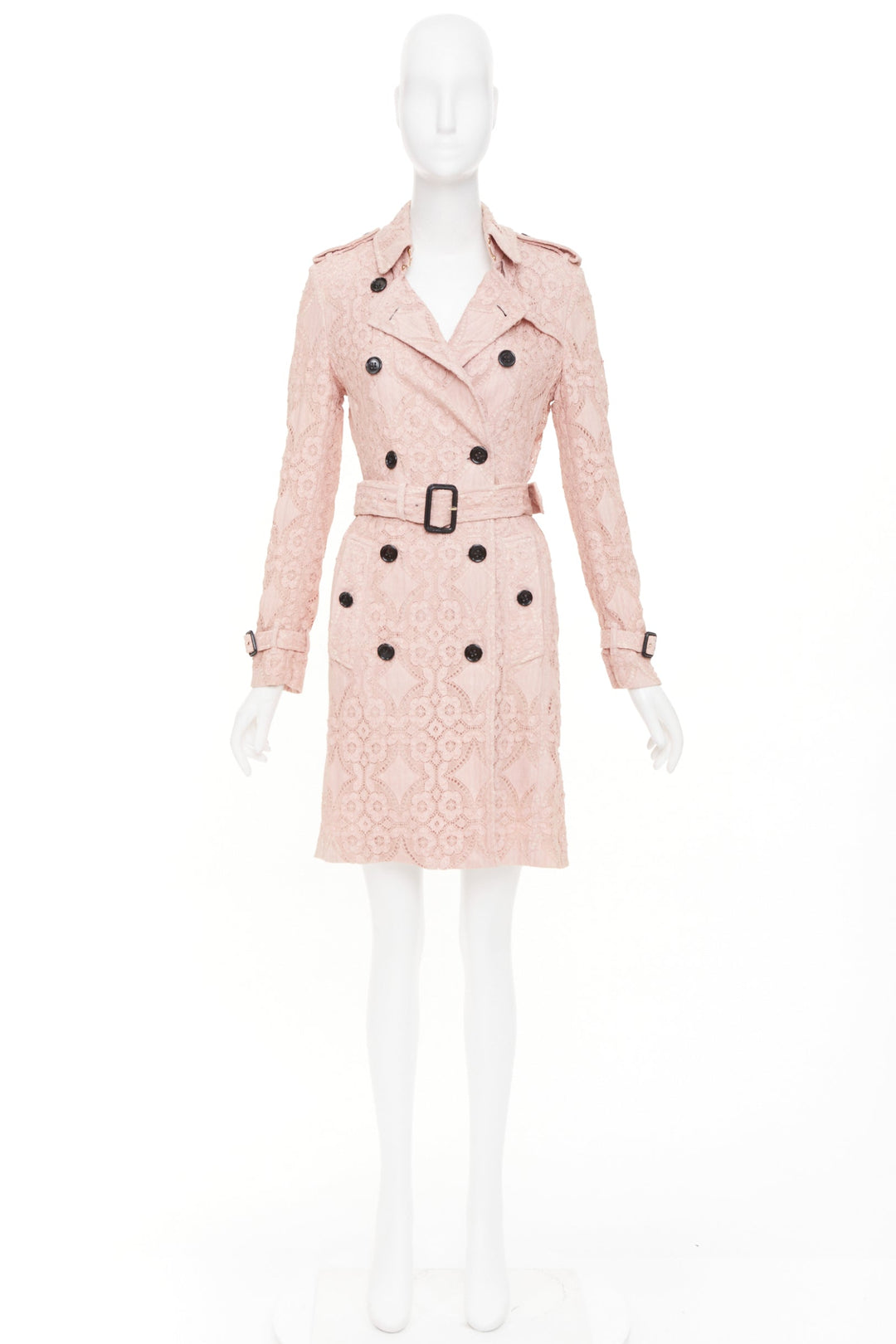 BURBERRY 2016 Kensington pink lace double breasted belted trench coat UK8 S