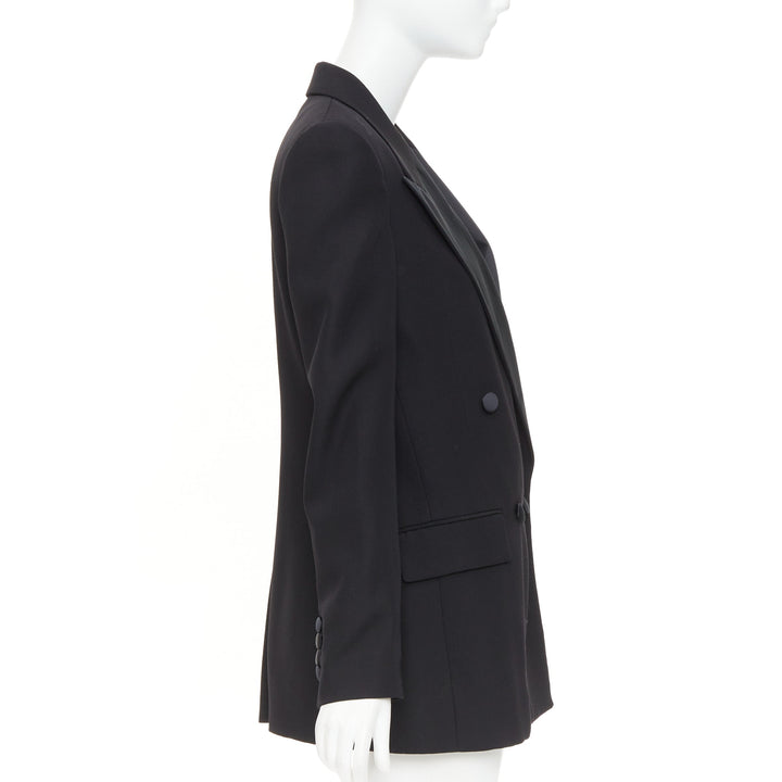 STELLA MCCARTNEY 2023 black wool satin double breasted tuxedo blazer IT38 XS