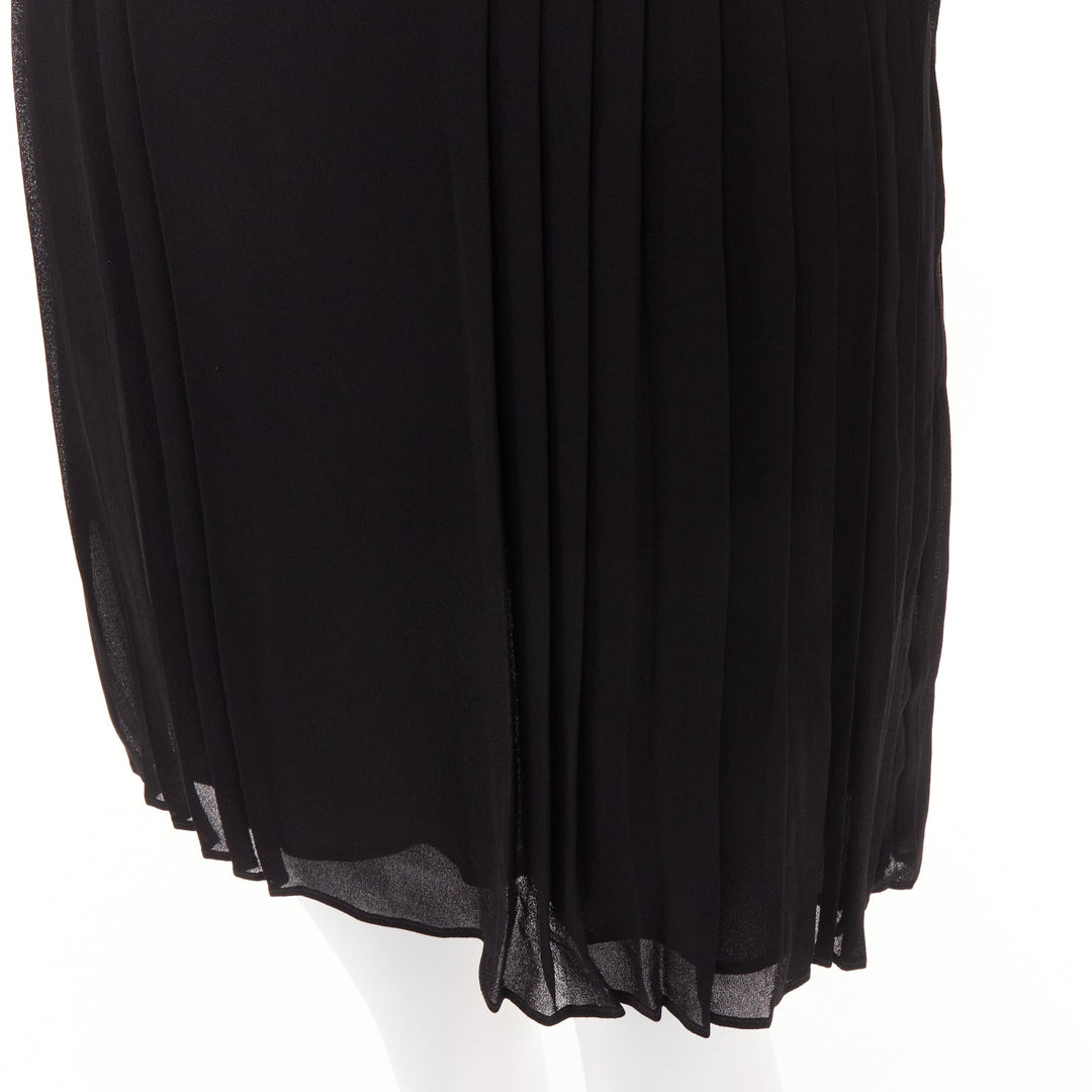 SAINT LAURENT 2013 black acetate blend pussybow pleated mini dress FR36 S