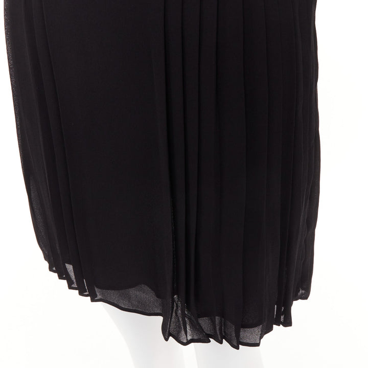 SAINT LAURENT 2013 black acetate blend pussybow pleated mini dress FR36 S