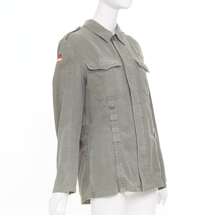 CAMILLA ZILLI embellished back repurposed khaki cotton canvas utility jacket M