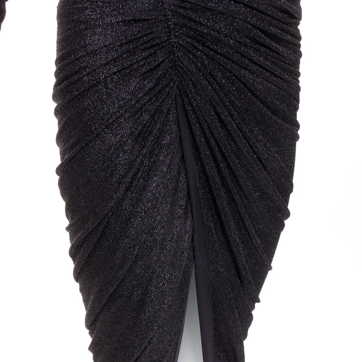 ALEXANDRE VAUTHIER black metallic lurex Power shoulder padded draped slit gown