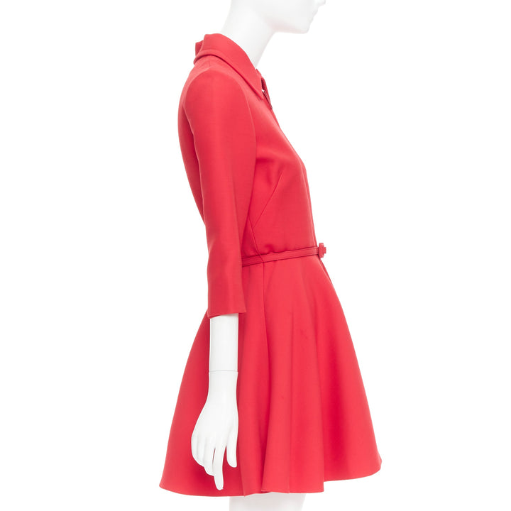 CHRISTIAN DIOR 2019 red wool silk half zip belted flare dress FR36 S