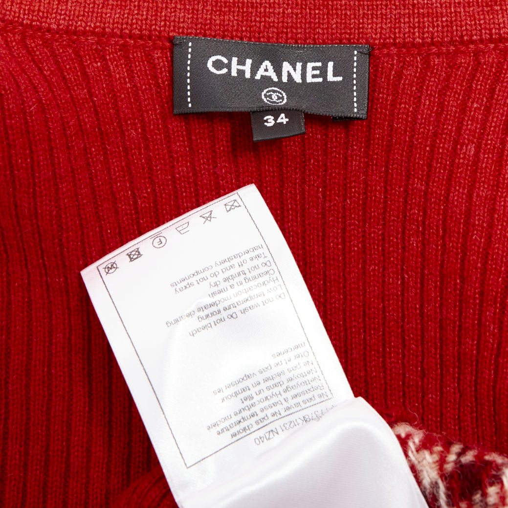 CHANEL 24N red beige cashmere blend CC applique cardigan FR34 XS GDragon