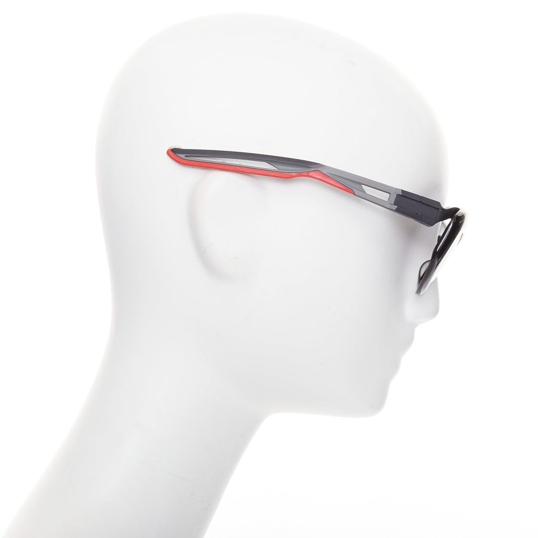 BALENCIAGA BB0053S Hybrid Oval black grey sporty rubber temple sunglasses