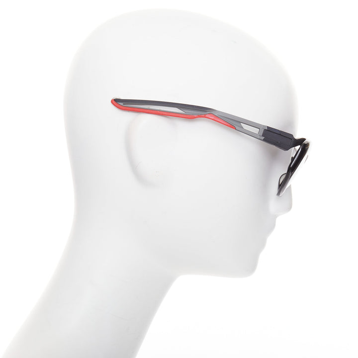 BALENCIAGA BB0053S Hybrid Oval black grey sporty rubber temple sunglasses