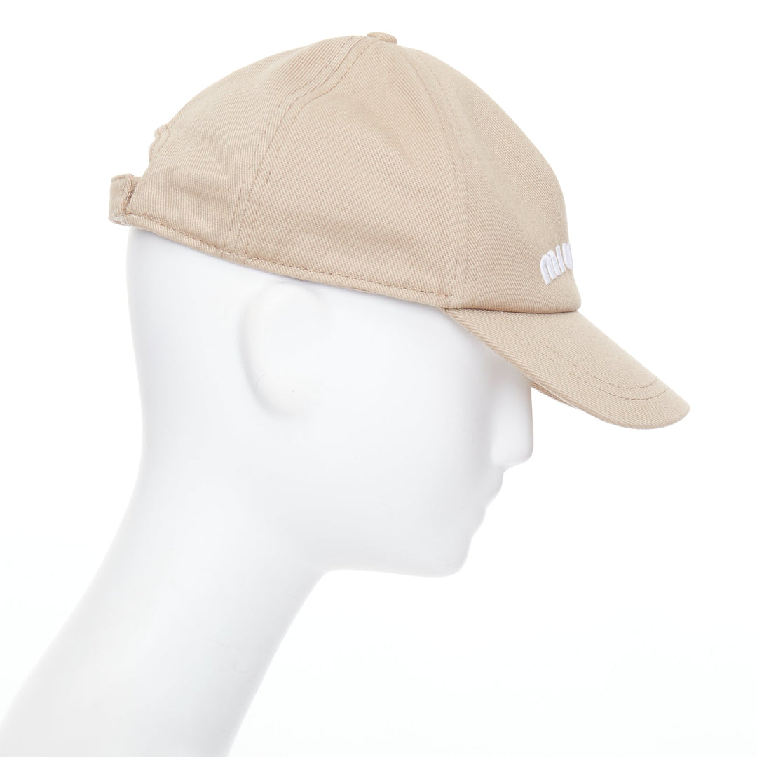 MIU MIU 2023 Drill khaki white cotton twill white logo baseball cap L
