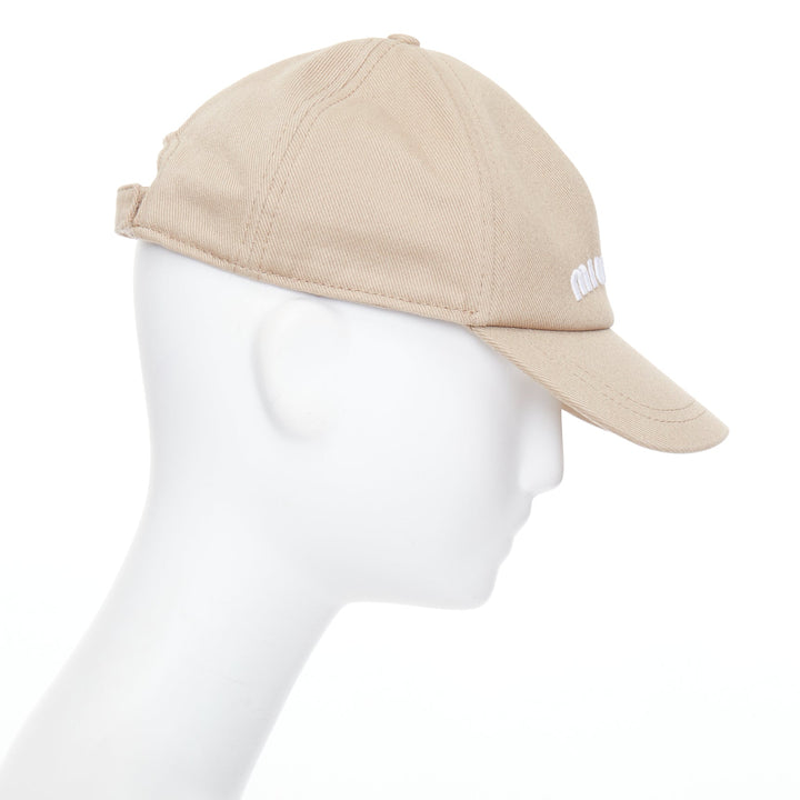 MIU MIU 2023 Drill khaki white cotton twill white logo baseball cap L