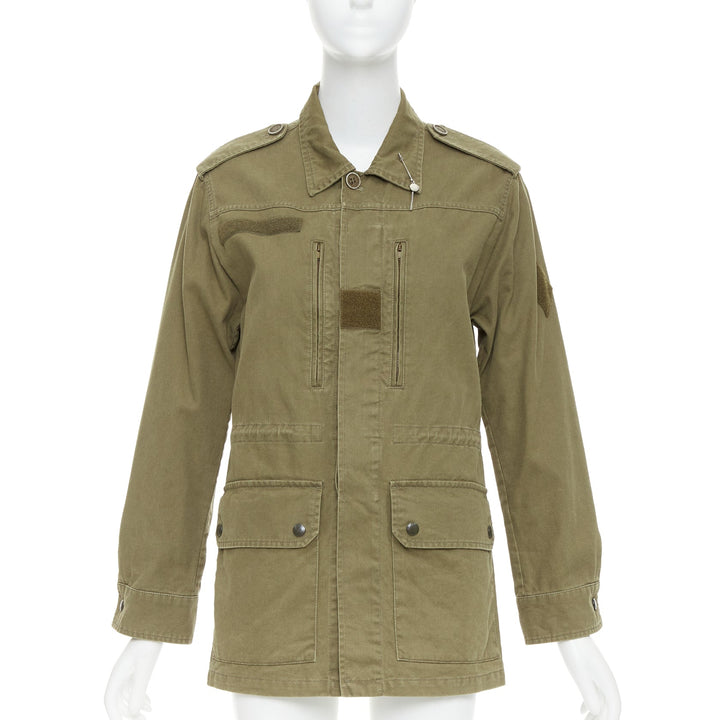 SAINT LAURENT 2015 army green cotton linen pocketed military jacket FR34 S