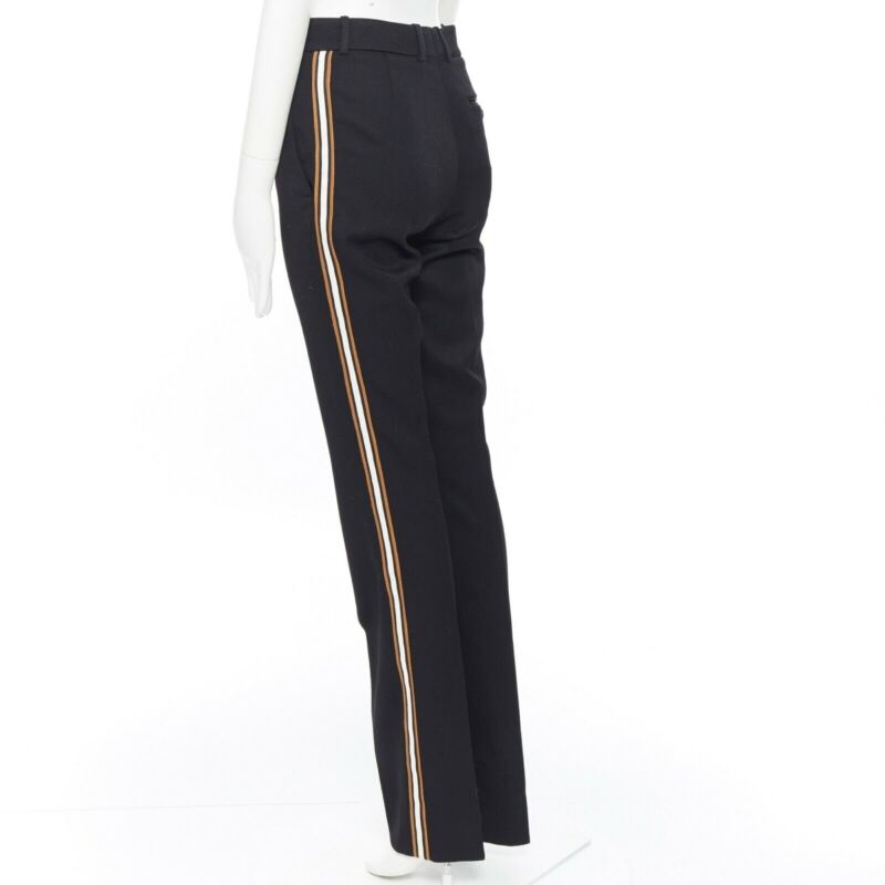 CALVIN KLEIN Raf Simons 2018 black white gold trim straight leg trousers US2 XS