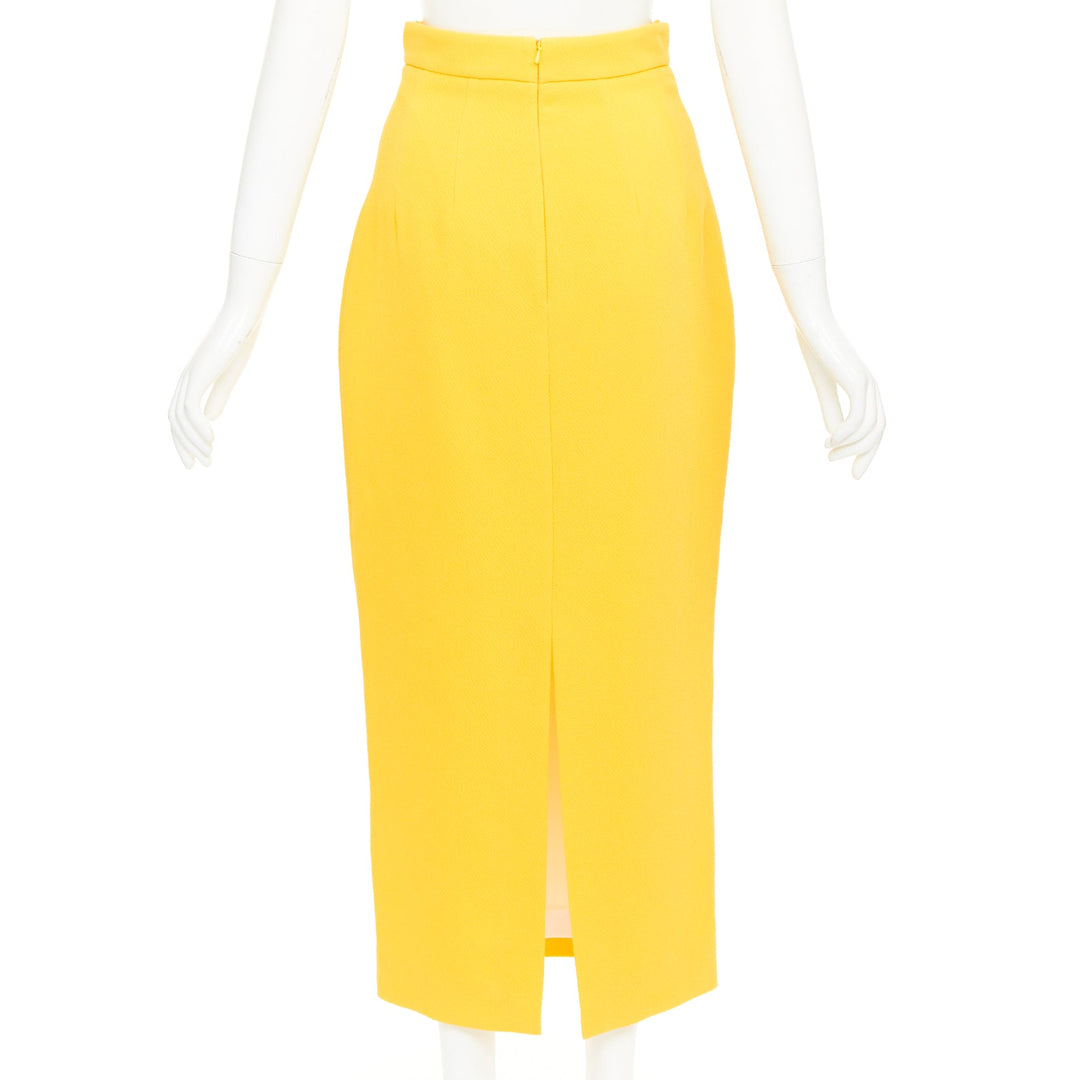 EMILIA WICKSTEAD yellow double crepe high waisted darted pencil skirt UK8 S