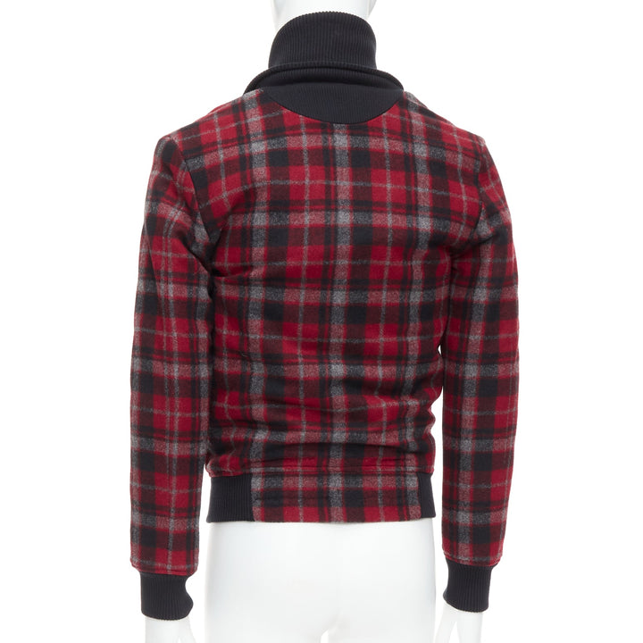 KRIS VAN ASSCHE red black virgin wool checkered cotton trim bomber IT46 S