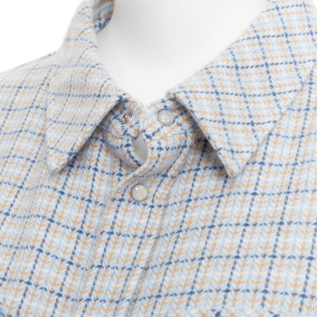 GOD'S TRUE CASHMERE River Tartan 100% cashmere Moonstone blue checkered shirt XL