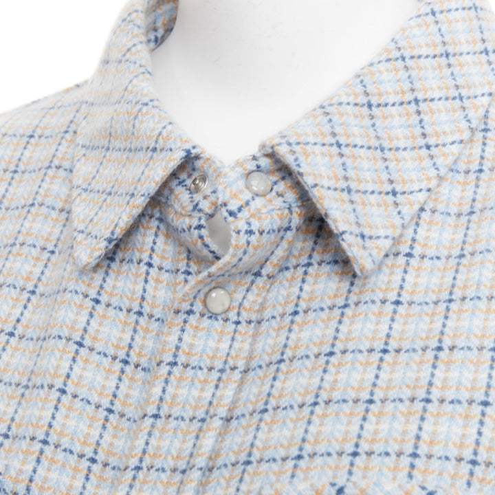 GOD'S TRUE CASHMERE River Tartan 100% cashmere Moonstone blue checkered shirt XL