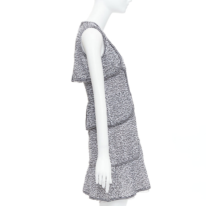 CHANEL 2015 Runway grey cotton tweed CC button ruffle dress FR36 S