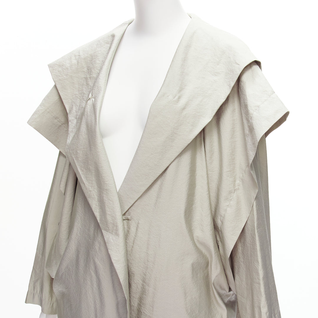 ISSEY MIYAKE 1986 Vintage Runway grey hooded sleeve layer draped overcoat JP9 M