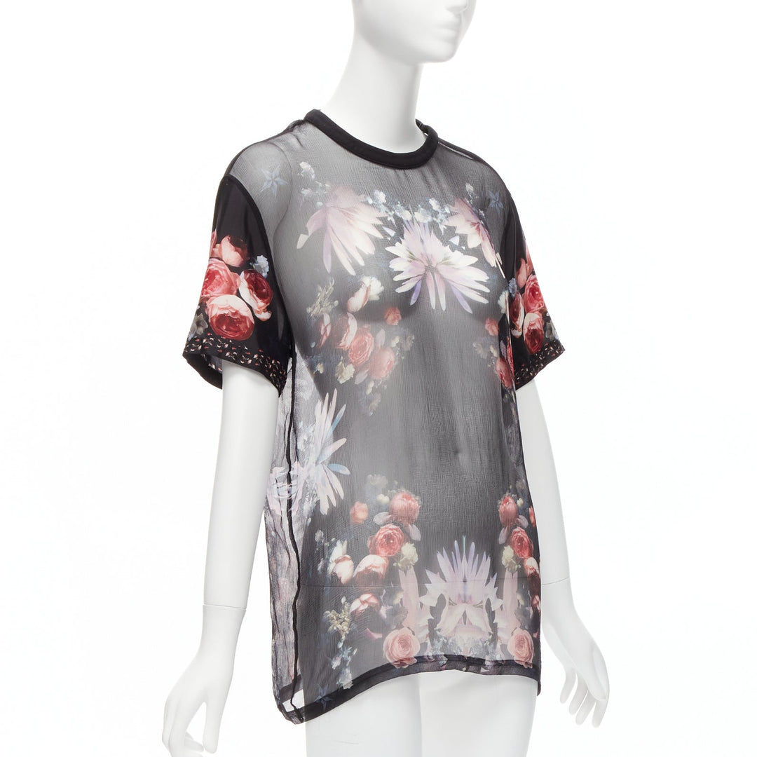 GIVENCHY RICCARDO TISCI red black floral sheer romantic goth tshirt FR34 XS