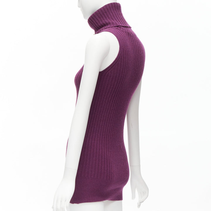 GUCCI 100% cashmere purple gold charm turtleneck vest tunic sweater IT38 XS