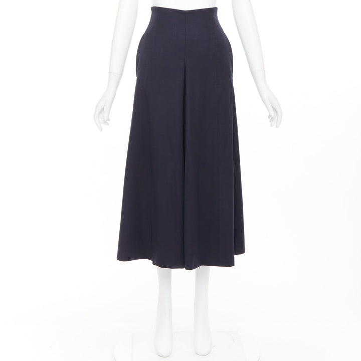 ALEXANDER MCQUEEN navy virgin wool box pleat wide leg cropped pants IT34 XXS