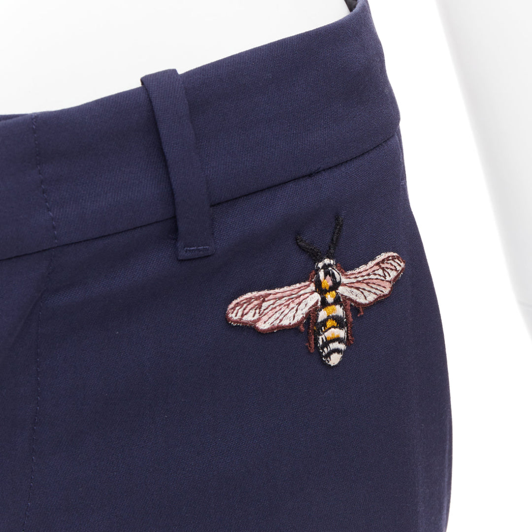 GUCCI Alessandro Michele 2017 navy bee embroidered flared pants IT38 XS