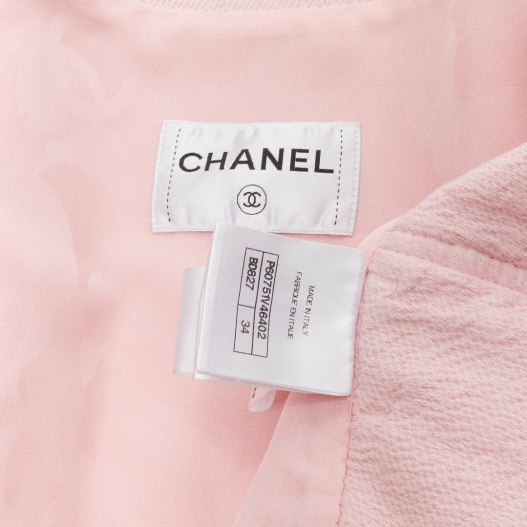 CHANEL 2019 pink cotton 4 pockets CC buttons collarless oversized jacket FR34 XS