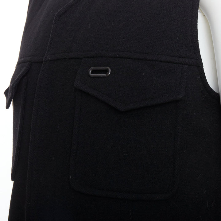 MAISON MARGIELA black wool blend oval grommet pocket vest IT46 S