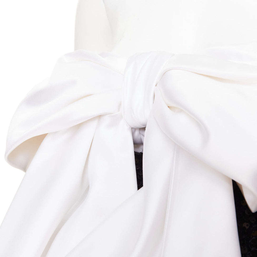 ALEXANDRE VAUTHIER SS2019 Runway white satin bow black sequin pouf mini dress