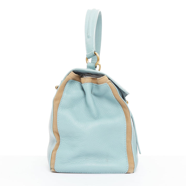 YVES SAINT LAURENT Muse 2 glacier blue canvas gold hardware leather satchel bag
