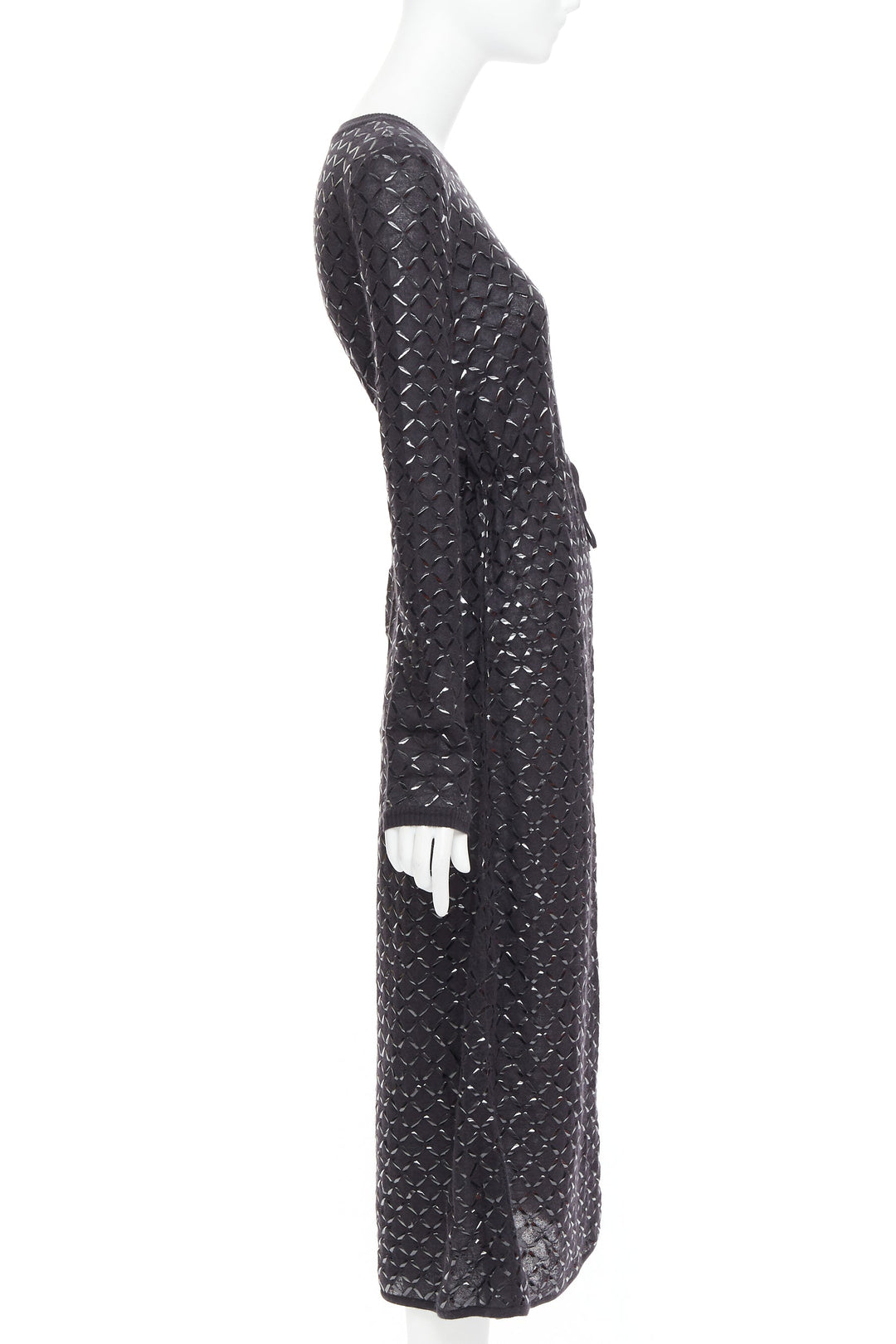 CHANEL black angora blend criss cross shine print knit dress FR36 S