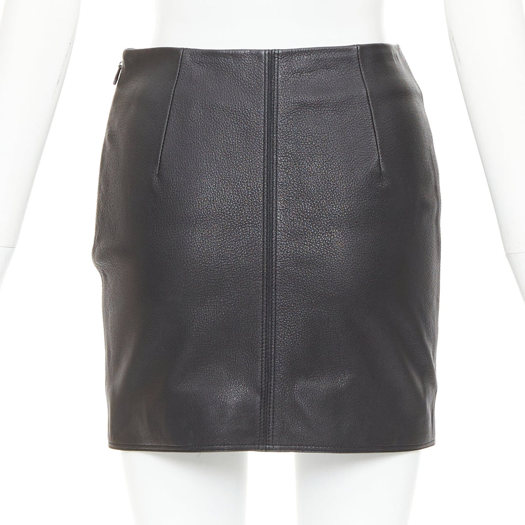 ACNE STUDIOS 2016 Franca black leather silver zip pencil skirt FR32 XXS