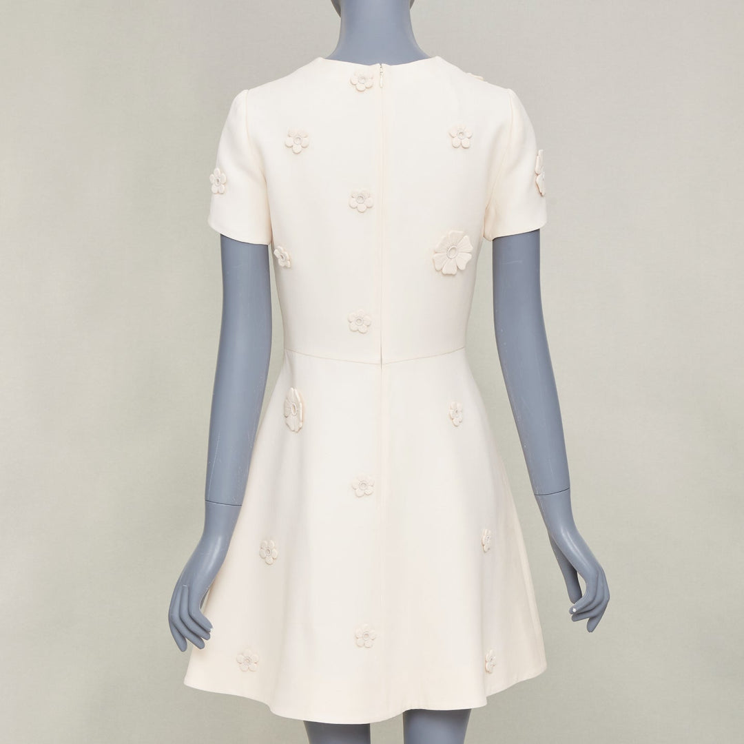 VALENTINO 2017 Bridal Crepe Couture ivory floral applique cocktail dress IT40 S
