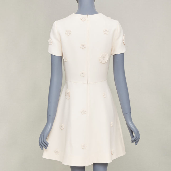 VALENTINO 2017 Bridal Crepe Couture ivory floral applique cocktail dress IT40 S