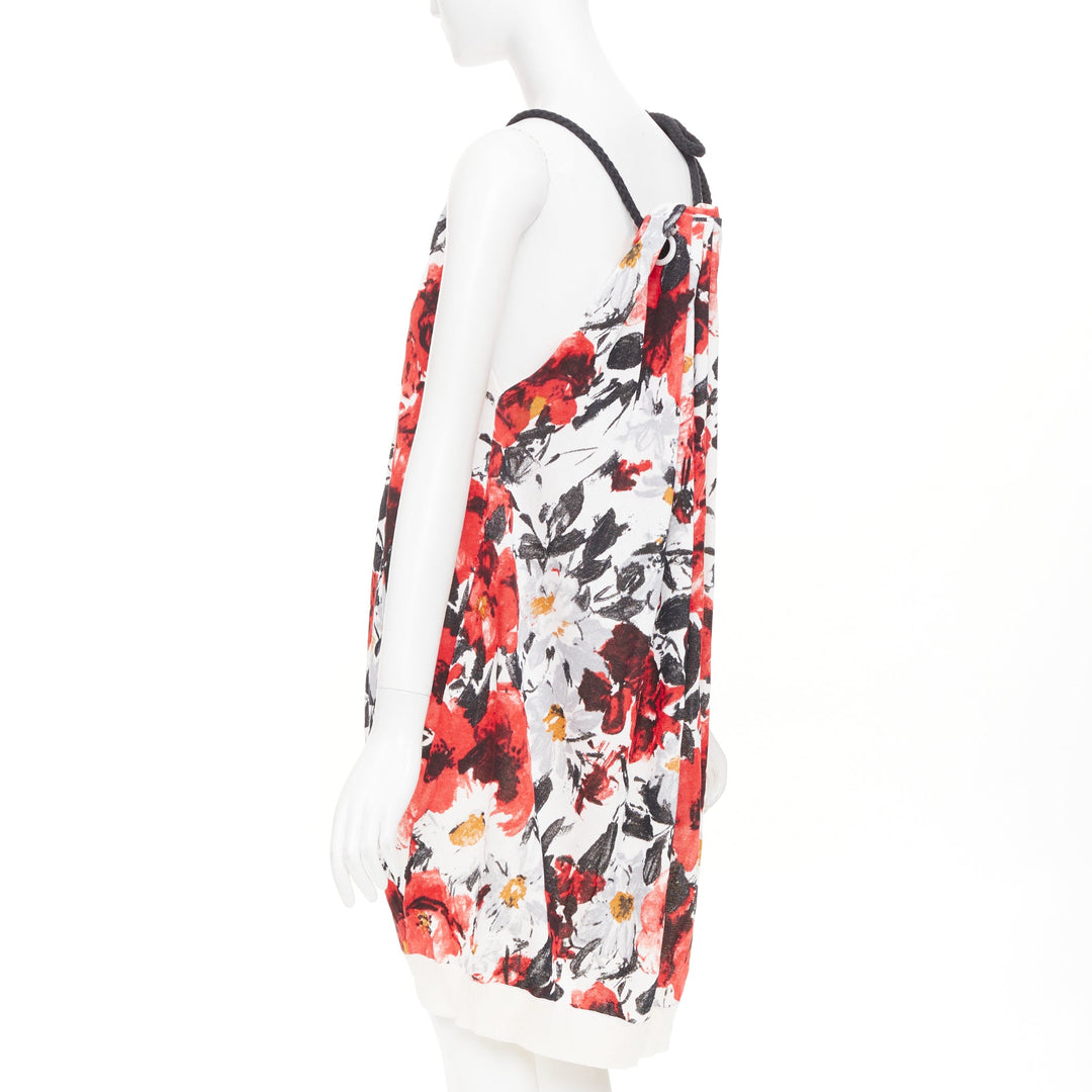 BALENCIAGA 2007 floral print rope drawstring halter shift cocktail dress FR36 S