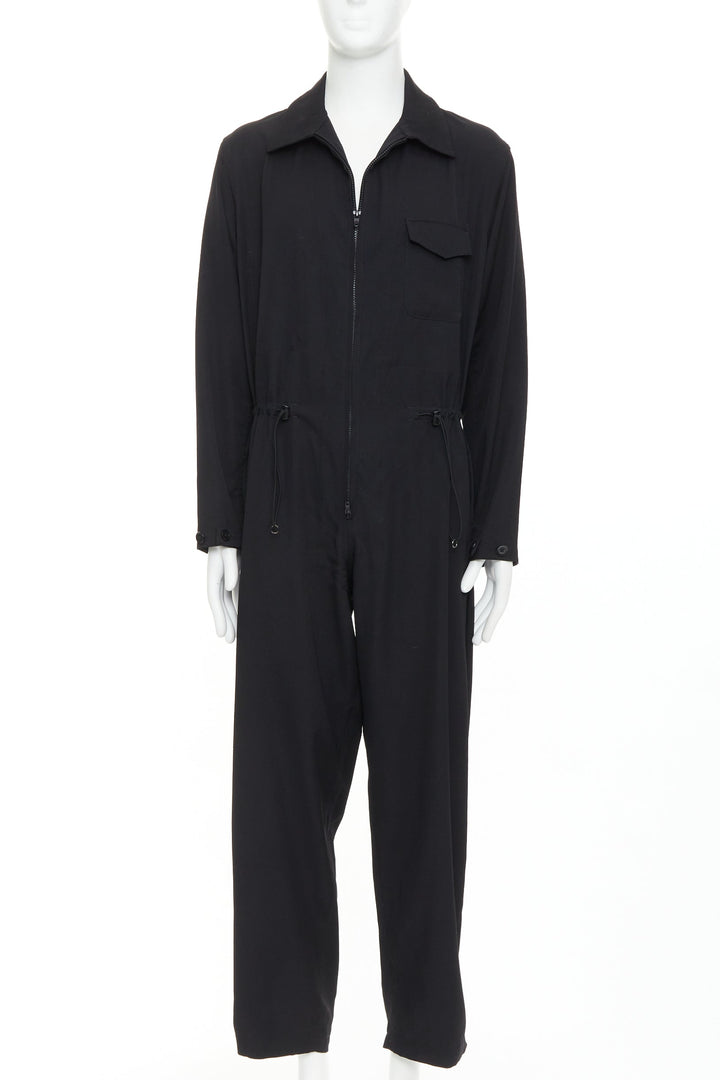 YOHJI YAMAMOTO HOMME black lightweight wool pocket cargo overall jumpsuit JP2 M